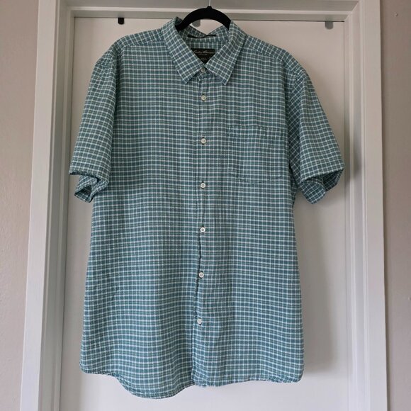 Eddie Bauer Mens Button Up Seersucker Shirt Check Short Sleeve Cotton XL Classic - Picture 1 of 6